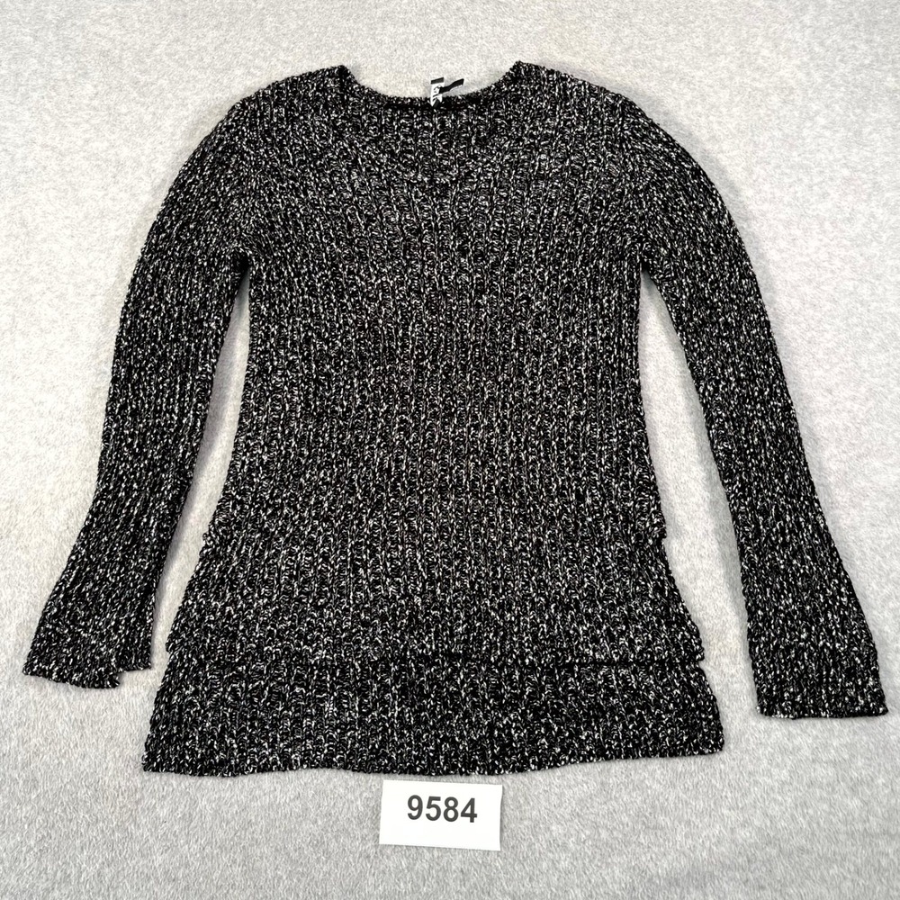 Jones New York Sweater Womens XL Black Cable Knit V Neck Long Sleeve Winter‎